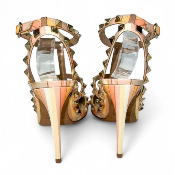 Authentic VALENTINO GARAVANI Mandarin Sorbet Strappy Rockstud Heels Size… - Picture 6 of 10